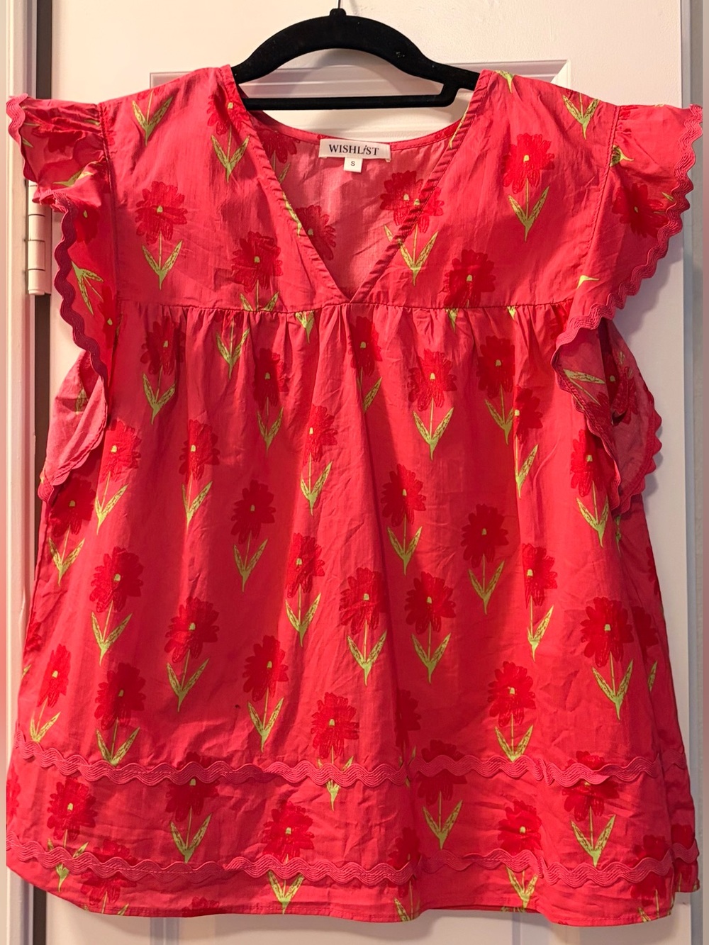 Wishlist Coral Ric Rac  Ruffle Sleeve Blouse